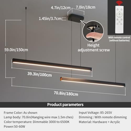 Mikeru Modern LED Linear Pendant Light – Dimmable 180cm Kitchen Island Light