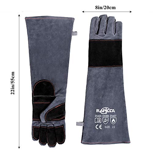 RAPICCA 22in Bite Proof Leather Animal Handling Gloves for Dogs and Cats