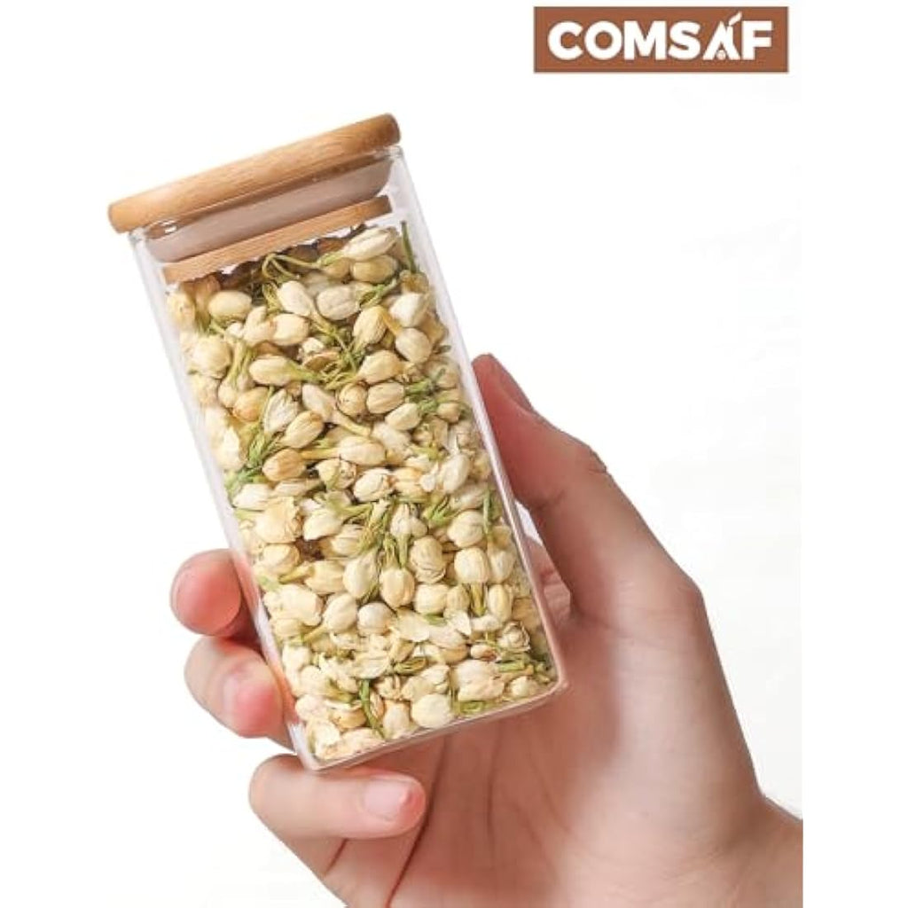 ComSaf 16Pcs Glass Spice Jars with Bamboo Lids - 10oz Airtight Containers