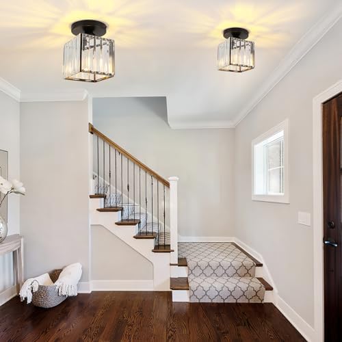 FORCOSO K9 Crystal Ceiling Light – 2-Pack Black Semi-Flush Chandelier