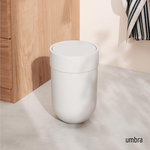 Umbra Touch Waste Bin with Lid – Modern White Plastic Trash Can