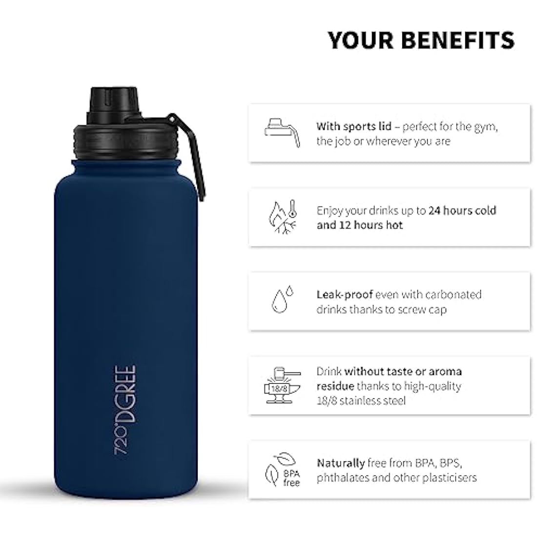 720°DGREE noLimit Insulated Water Bottle with Infuser - 950ml Steel