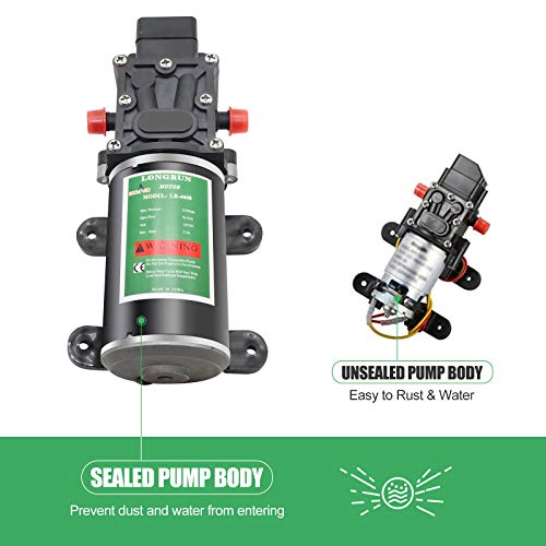LONGRUN 12V Diaphragm Water Pump | 100 PSI Self Priming for Caravan & Boat
