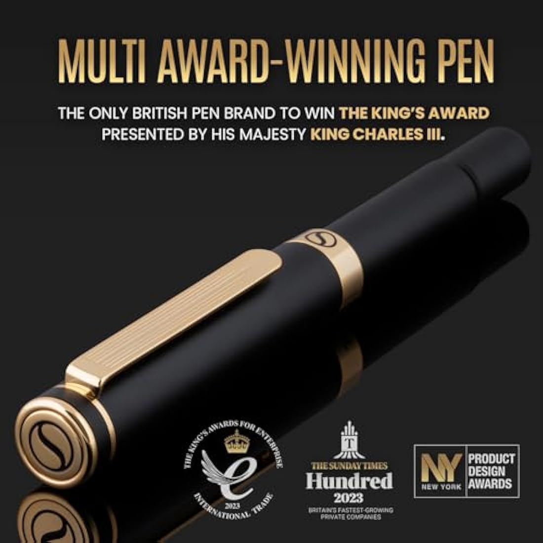 Luxury Rollerball EDC Pen – Black with Real Gold Plating