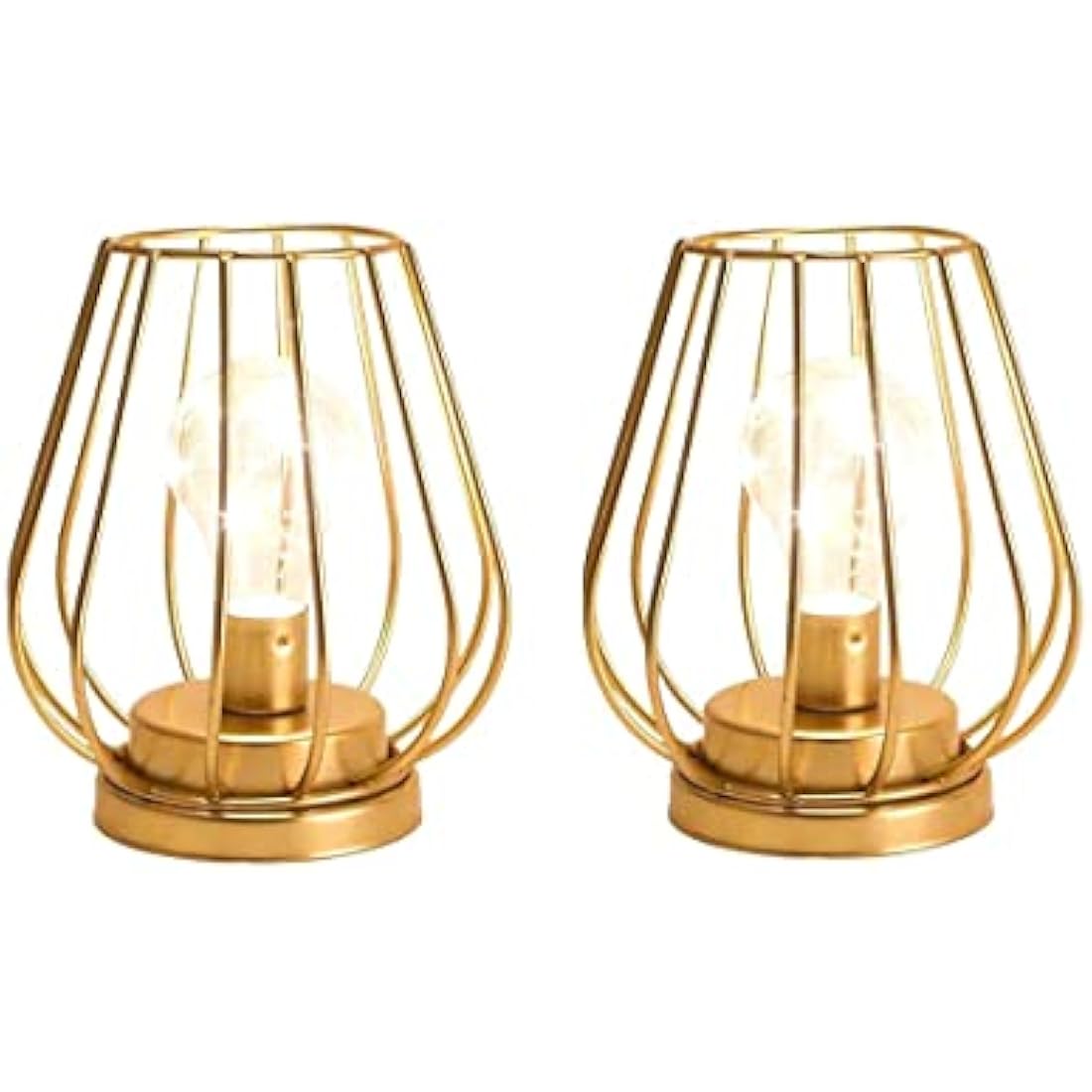 Metal Battery Operated Table Lamp – Set of 2 Gold Cage Lanterns