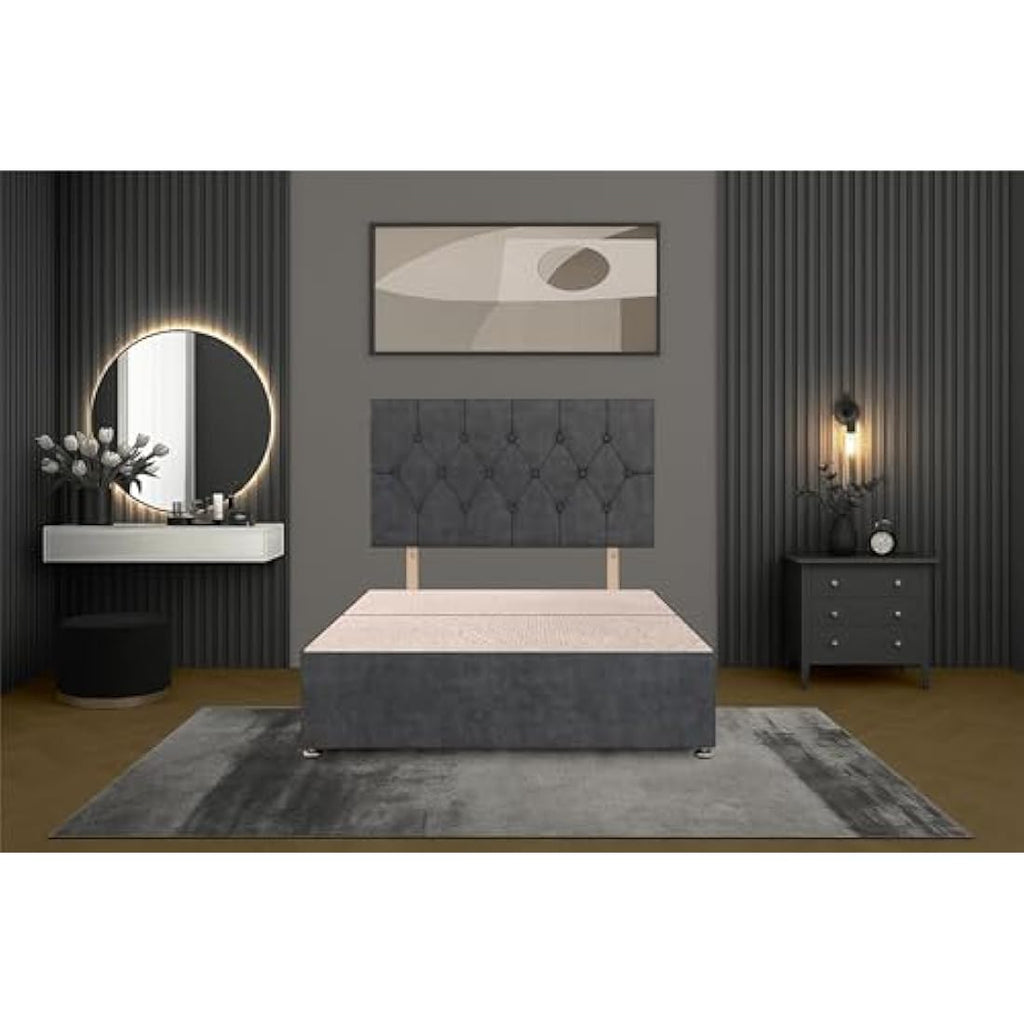 Jolof Store 3FT Single Charcoal Plush Divan Bed Base with Headboard