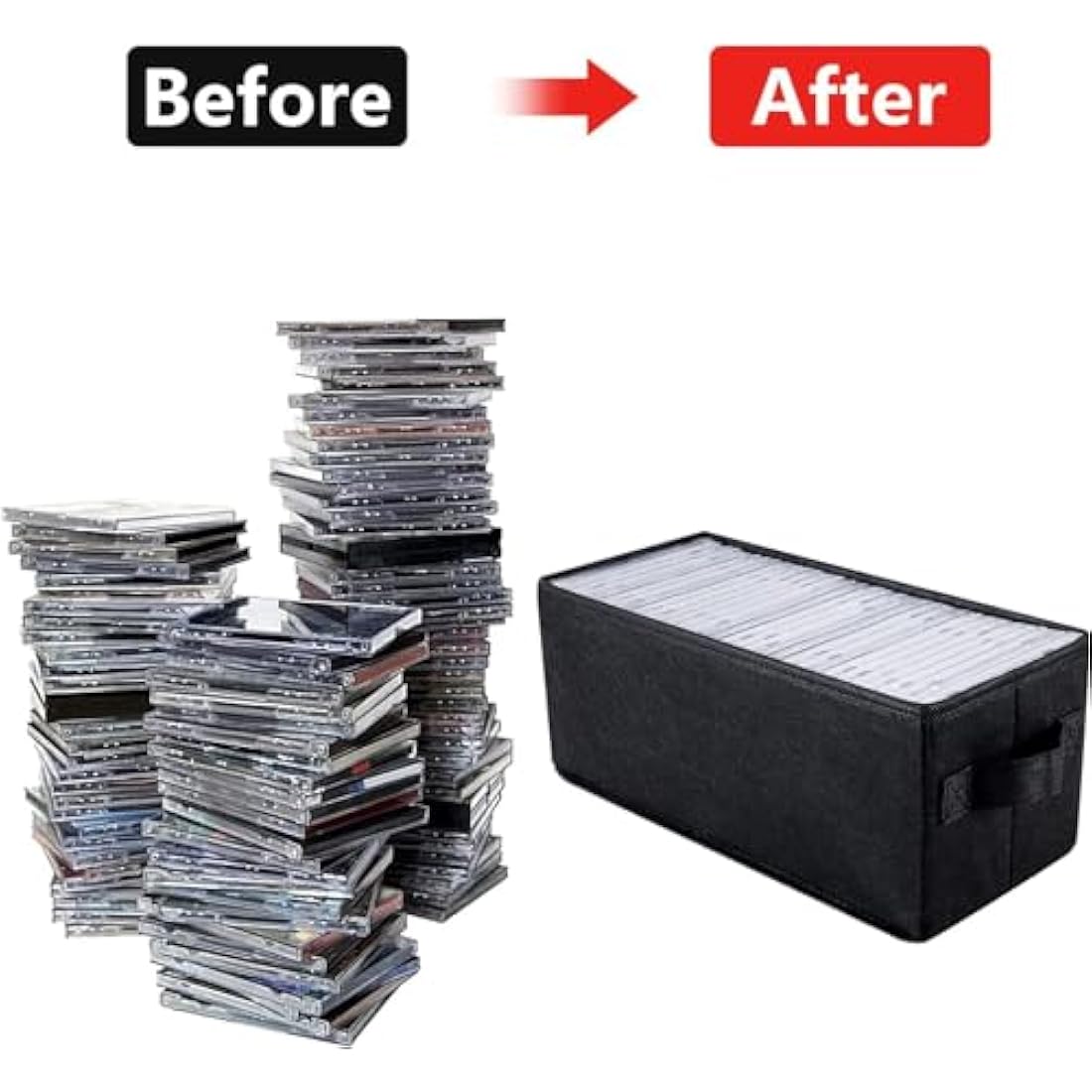 UENTIP CD Storage Boxes – Pack of 4 Stackable Media Organizers, Black