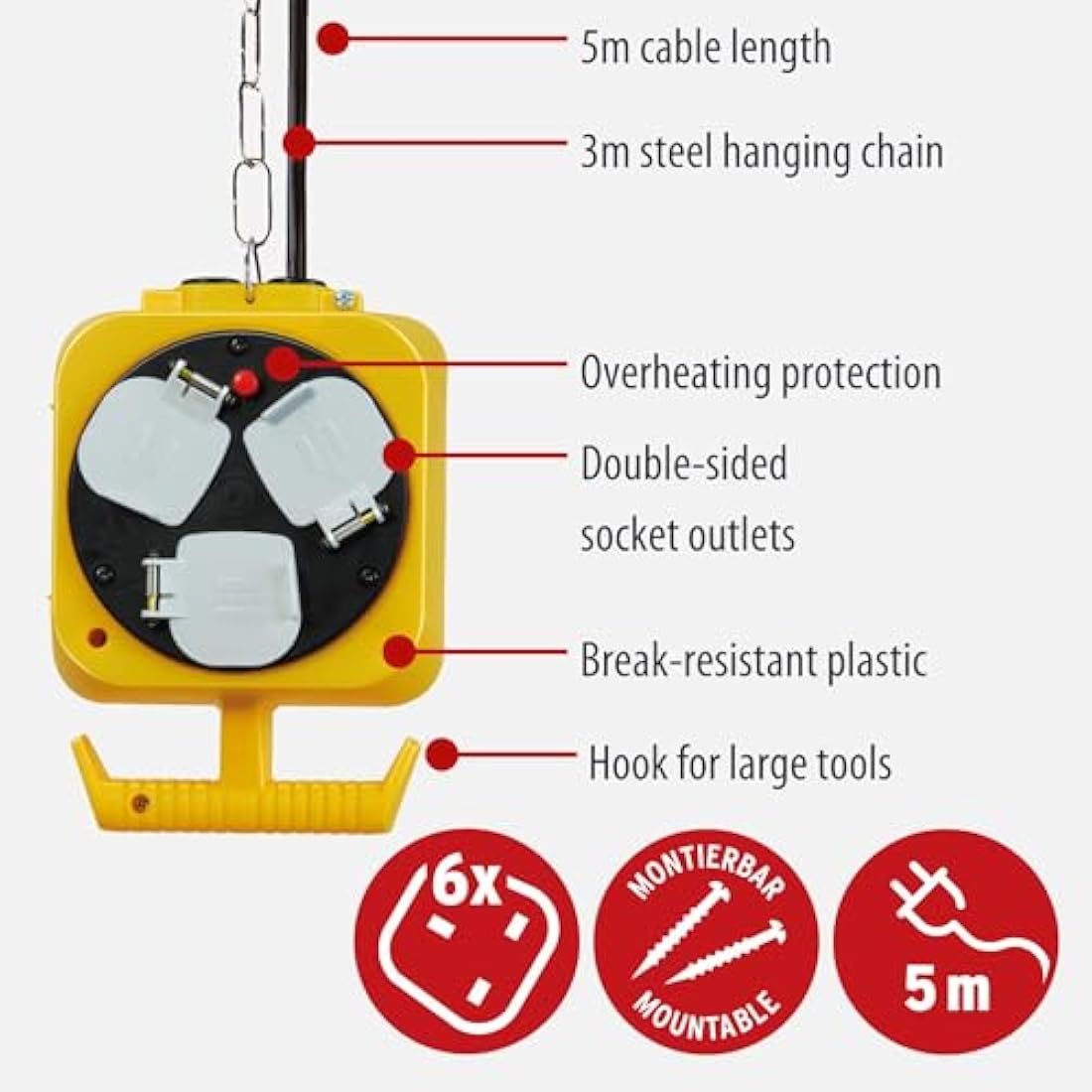 Brennenstuhl 3-Way Hanging Workshop Power Distributor | 5m Cable