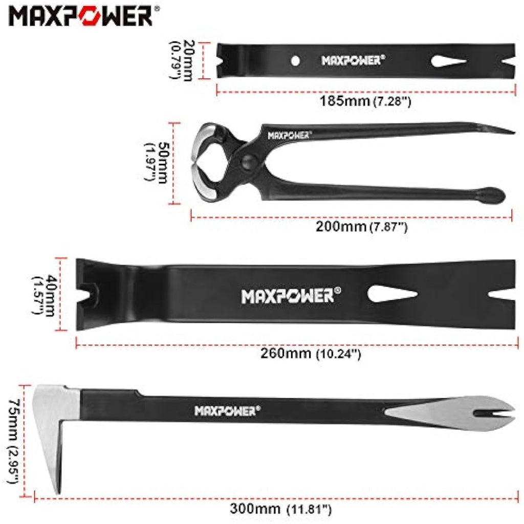 MAXPOWER 4-Piece Pry Bar and Nail Puller Set | Demolition Tool Kit