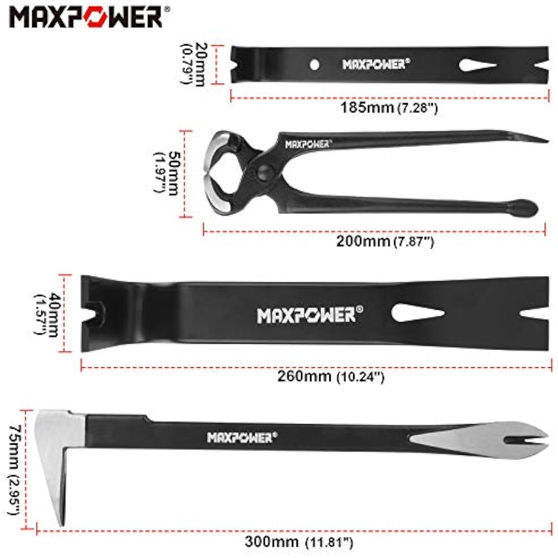 MAXPOWER 4-Piece Pry Bar and Nail Puller Set | Demolition Tool Kit
