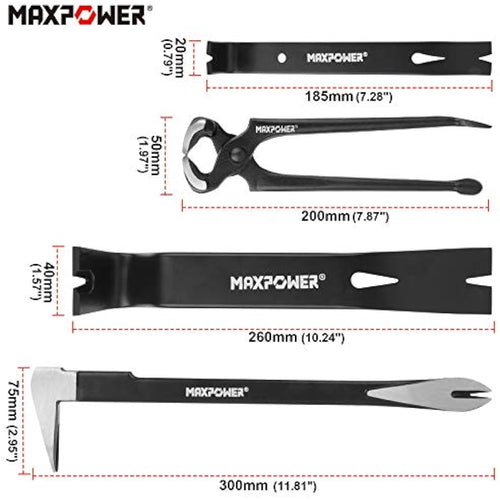 MAXPOWER 4-Piece Pry Bar and Nail Puller Set | Demolition Tool Kit