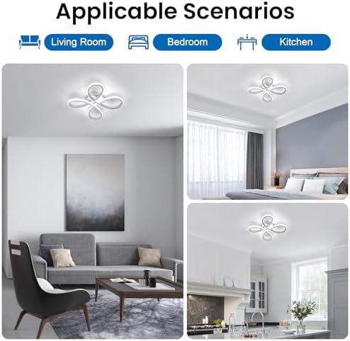 Dorlink Modern Flower LED Ceiling Light – 30W Silver Flush Mount, 6500K