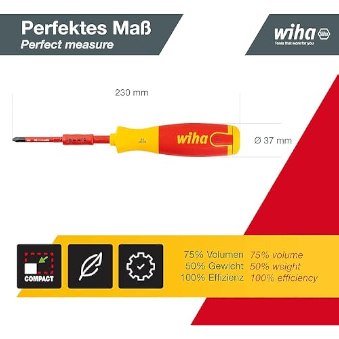 Wiha LiftUp Electric Insulated Bit Holder – VDE Certified Red Screwdriver