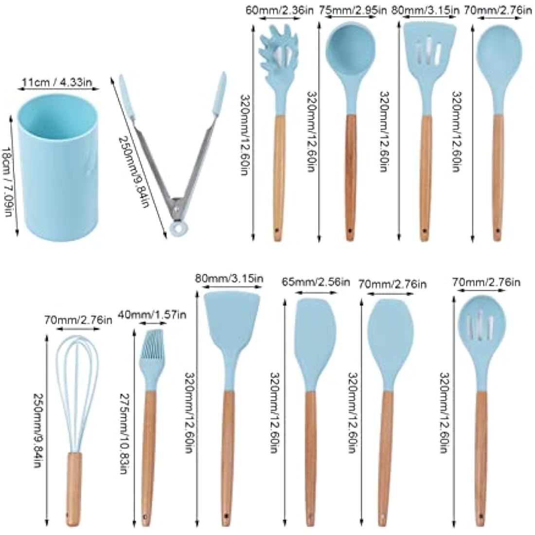 Jolof Store 12-Piece Silicone Kitchen Utensil Set with Beech Wood Handles