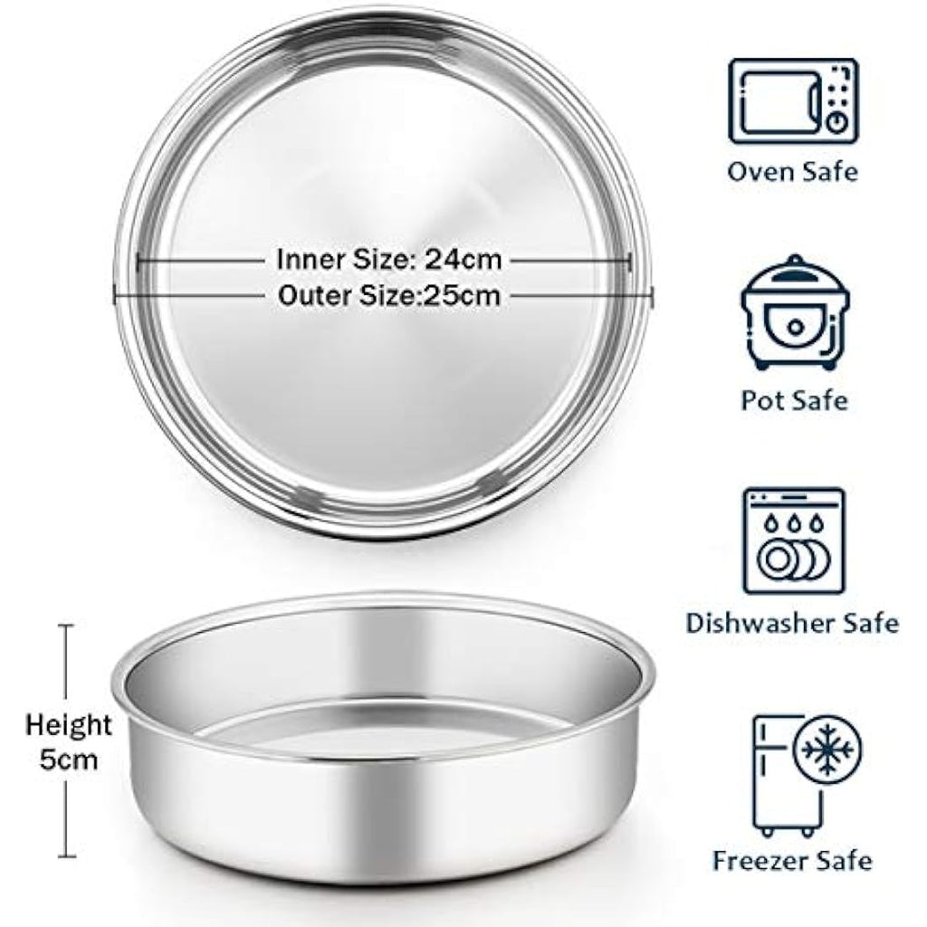 Homikit 9.5 Inch Round Cake Tin Set | 3-Piece Stainless Steel Baking Pans
