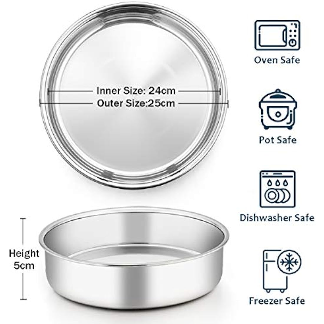 Homikit 9.5 Inch Round Cake Tin Set | 3-Piece Stainless Steel Baking Pans