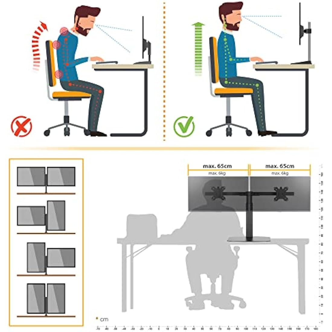 RICOO Dual Monitor Mount – Gas Spring Desktop Stand for 17-27 Inch Screens
