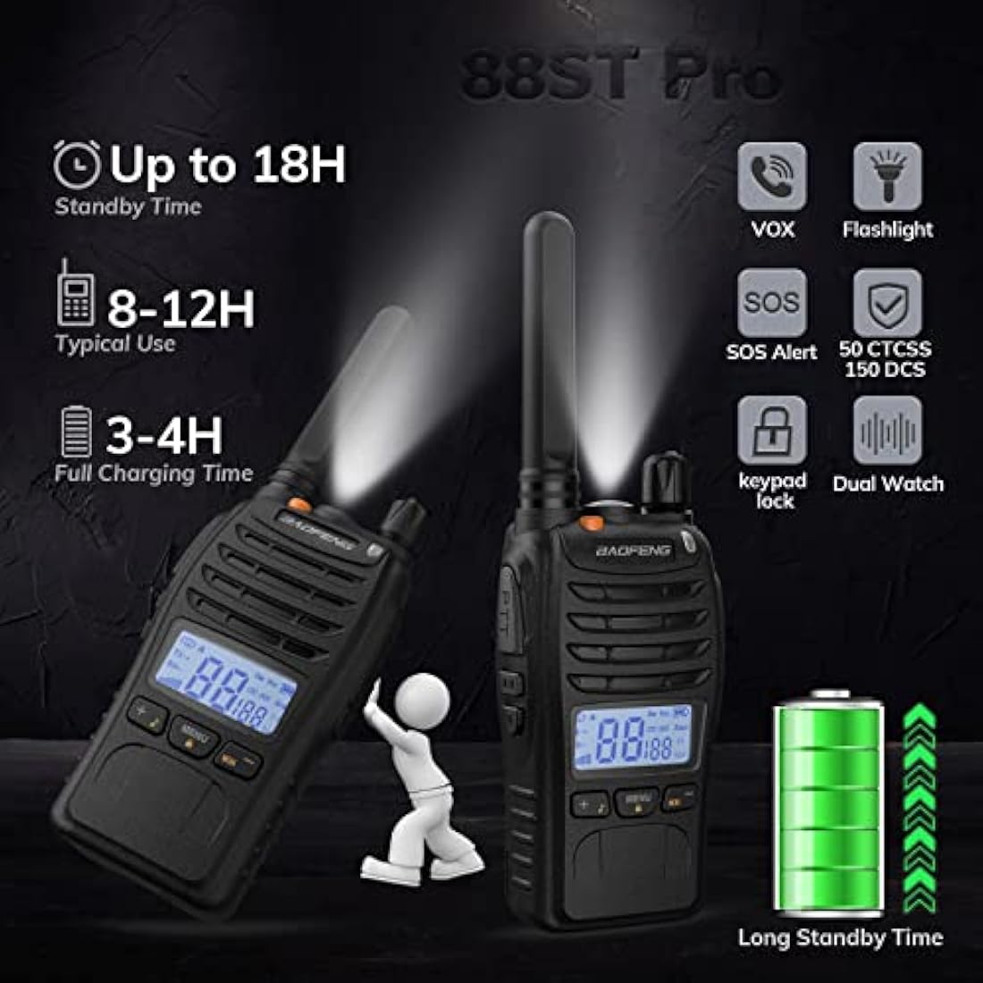 Baofeng BF-88ST Pro PMR446 Walkie Talkie – Rechargeable 2-Way Radios, 4 Pack