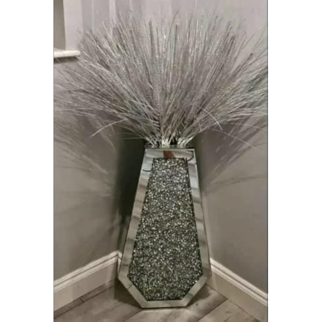 Jolof Store Silver Crushed Diamond Mirrored Floor Vase – 40cm Sparkle