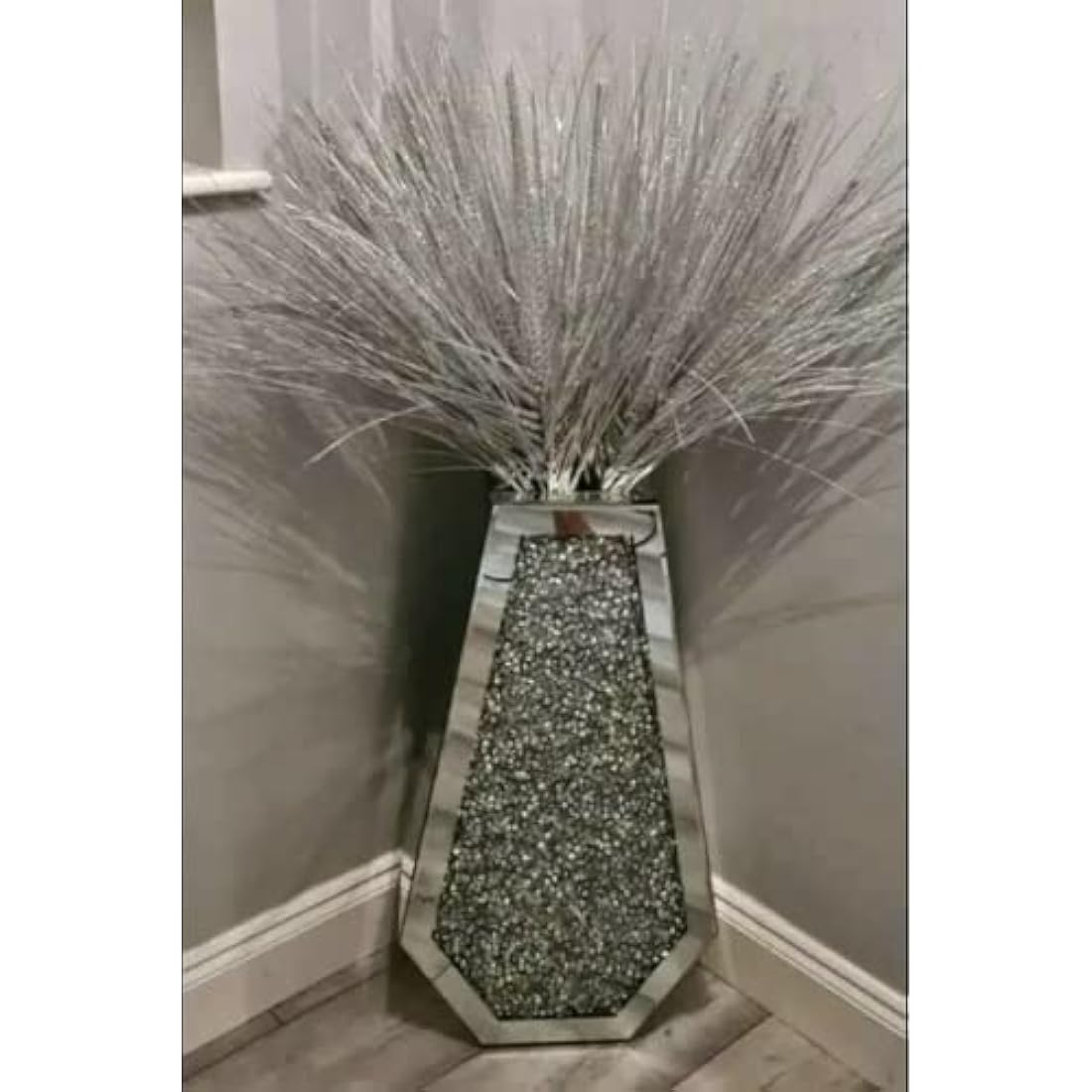 Jolof Store Silver Crushed Diamond Mirrored Floor Vase – 40cm Sparkle