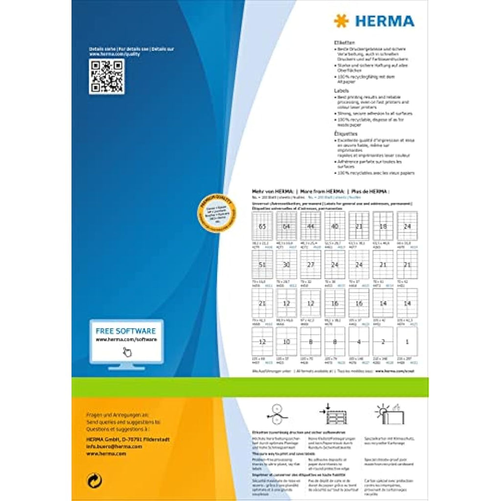 HERMA A4 Shipping Labels | 210x148mm White Adhesive Parcel Stickers | 400pk