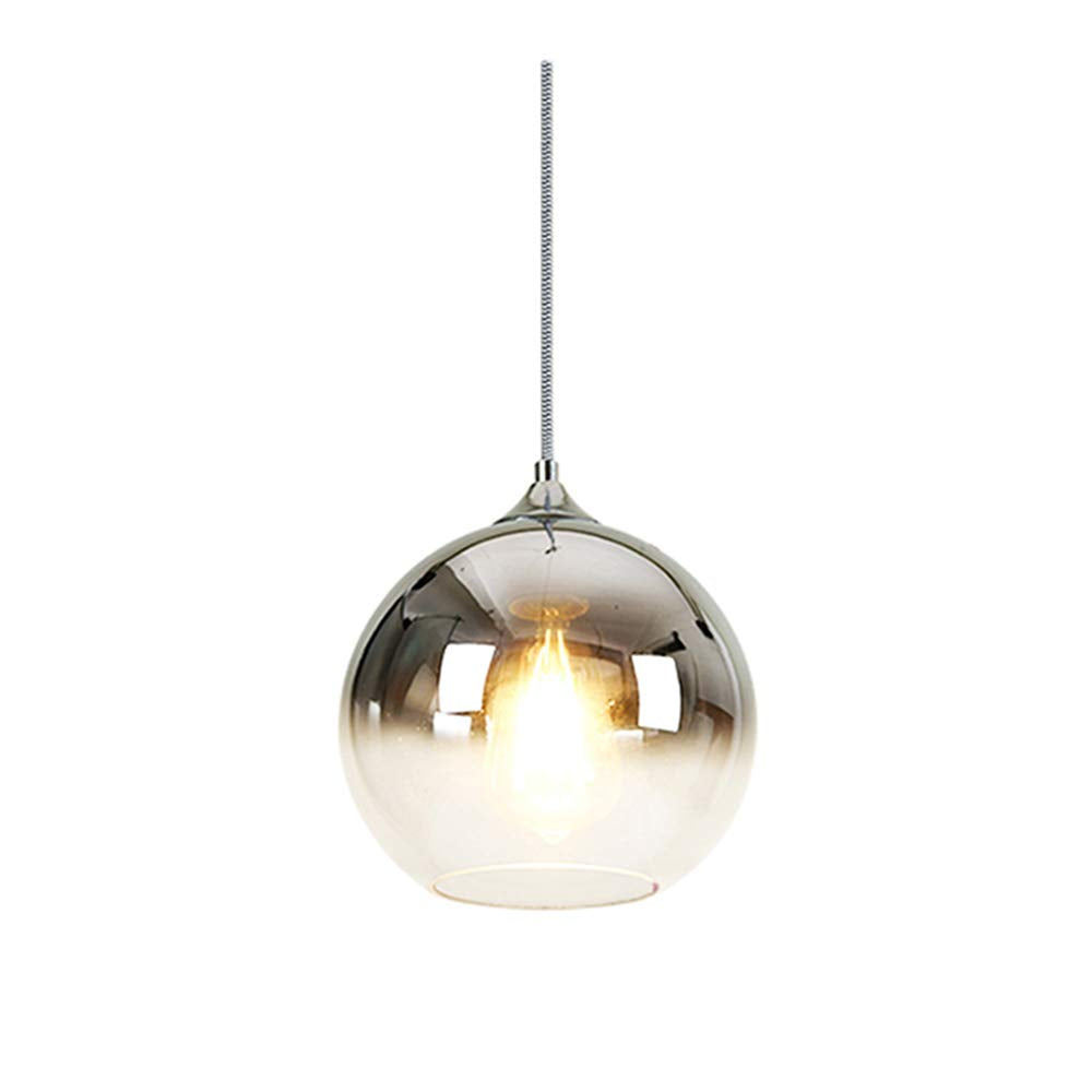 MZStech Modern Glass Globe Pendant Light – Silver 25cm Hanging Lamp