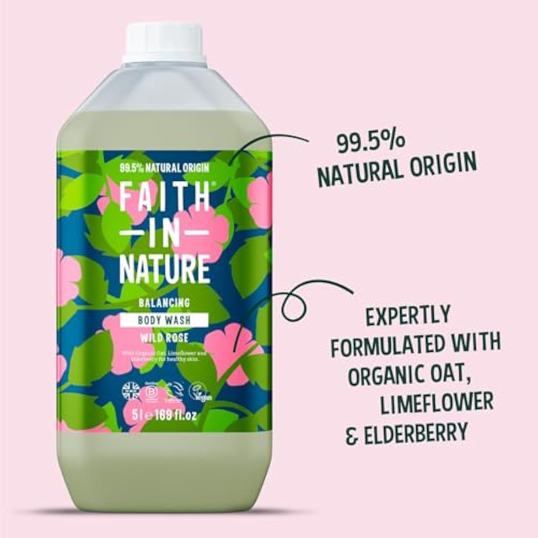 Faith In Nature Wild Rose Body Wash | Vegan & Natural 5L Refill Pack