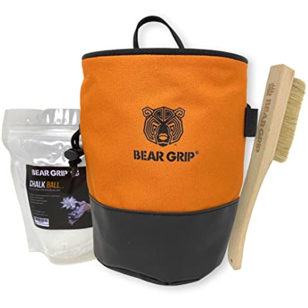 BEAR GRIP Rock Climbing Chalk Bag Bundle with Waist Belt and Brush