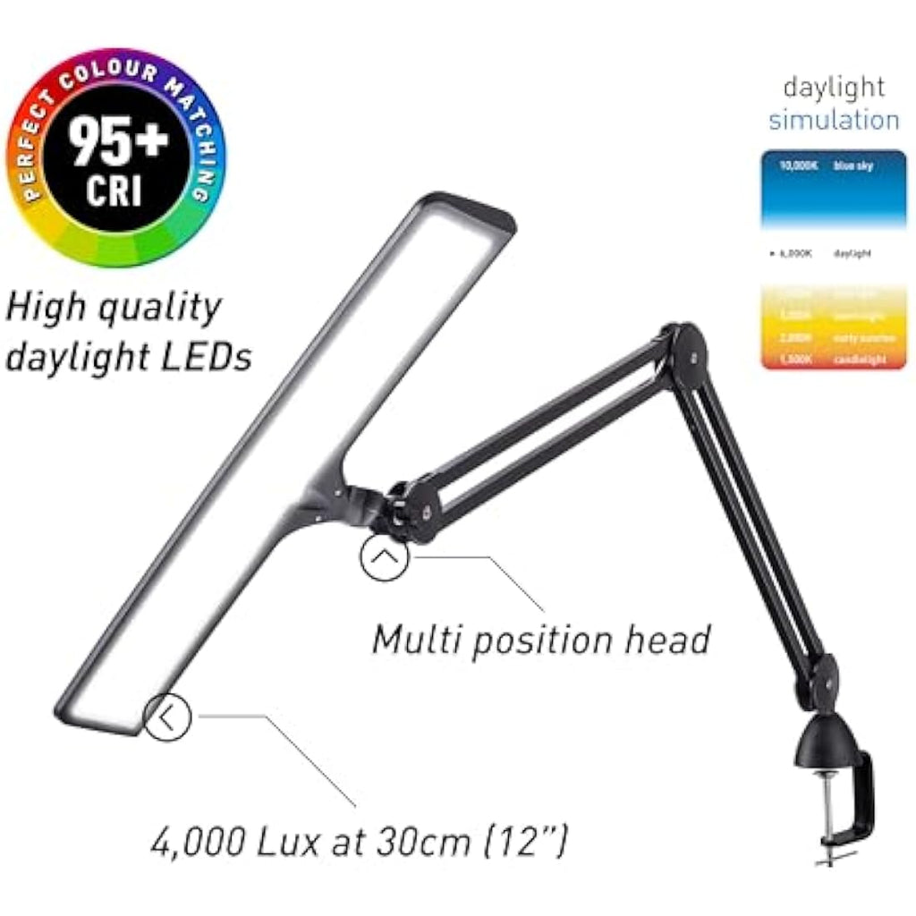 Daylight Lumi LED Task Lamp – 3800 Lux High CRI Desk Lamp - Black