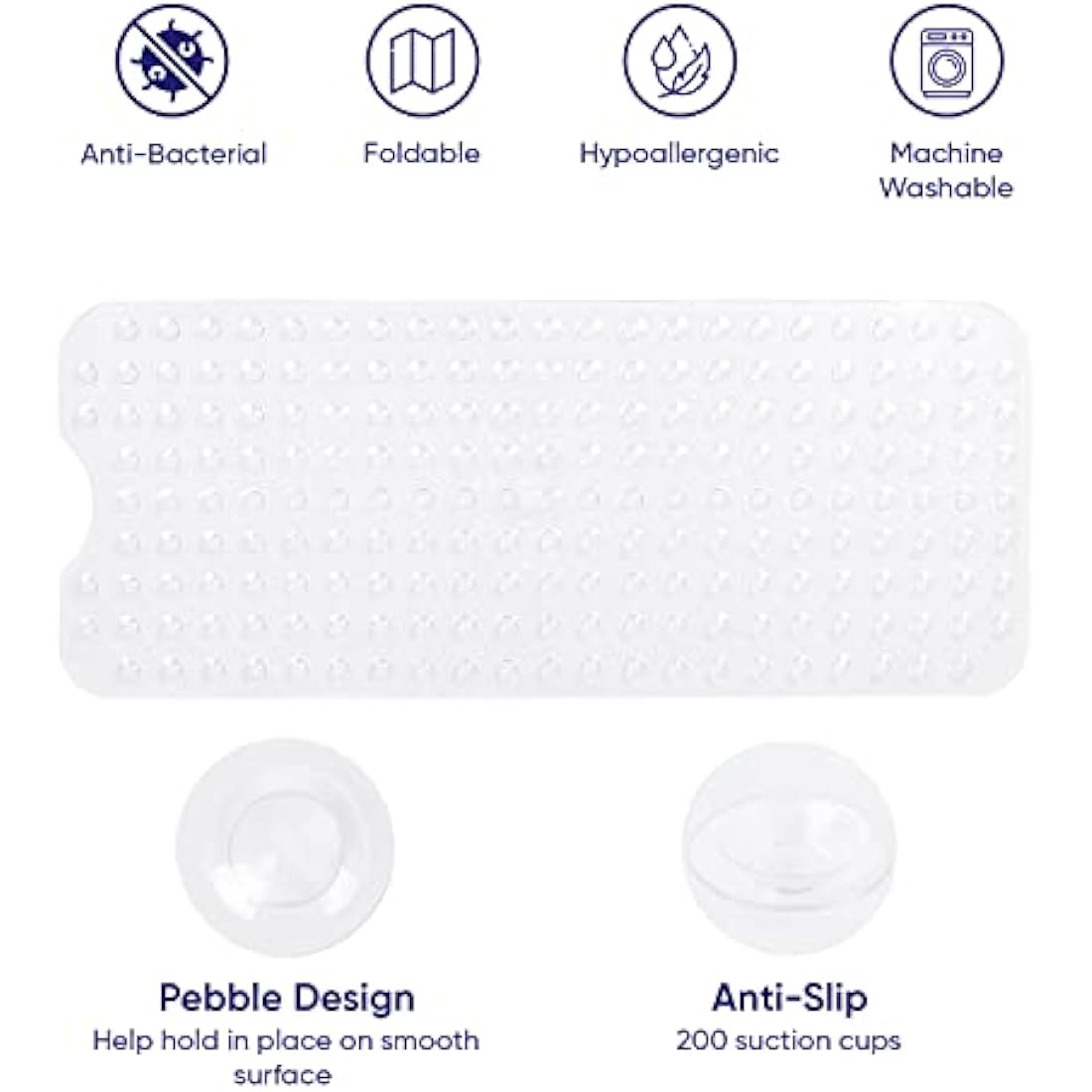 Non-Slip Shower Bath Mat - Anti-Mould PVC Rubber (100x40cm)