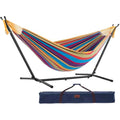 Vivere Double Cotton Hammock with Space-Saving Steel Stand | Tropical