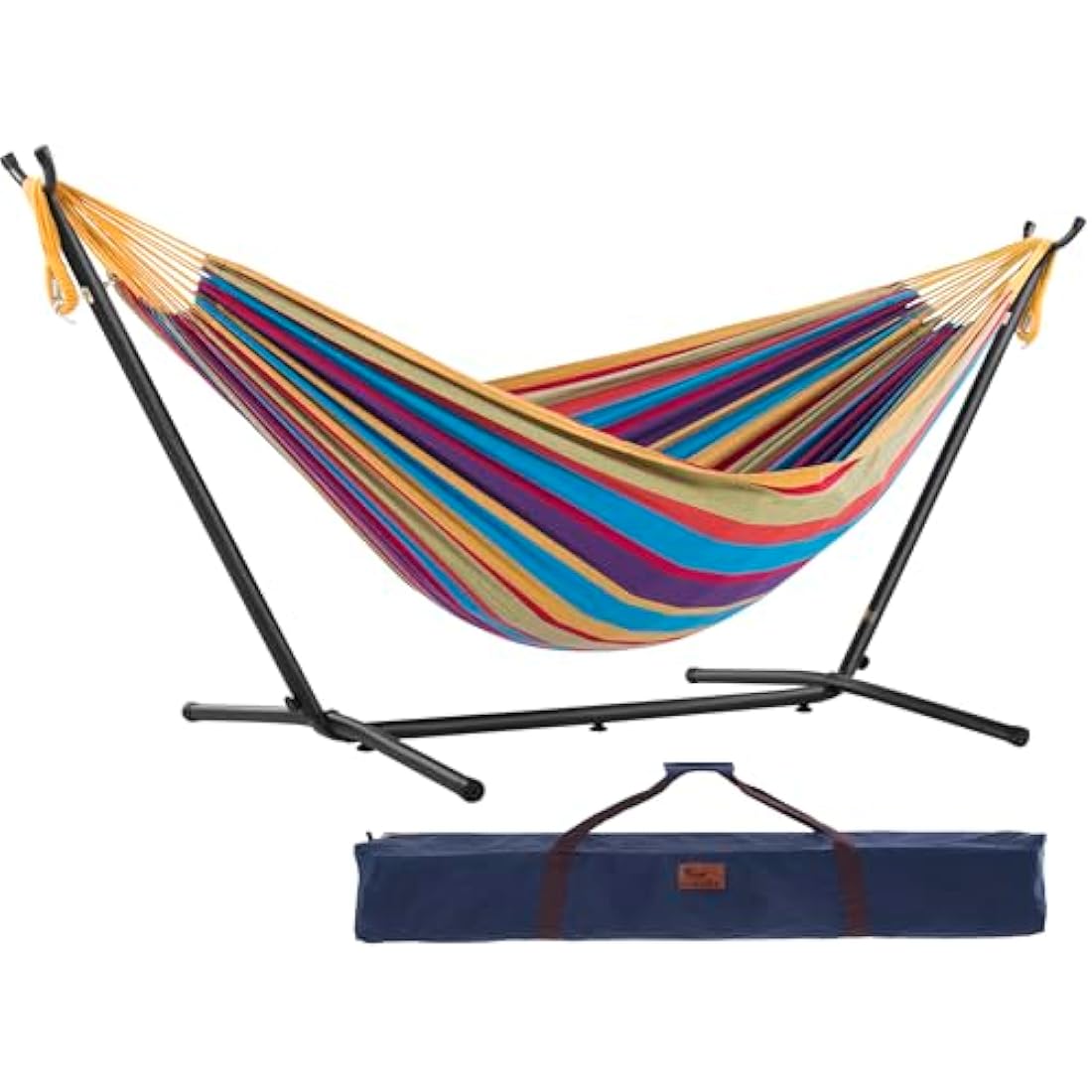 Vivere Double Cotton Hammock with Space-Saving Steel Stand | Tropical