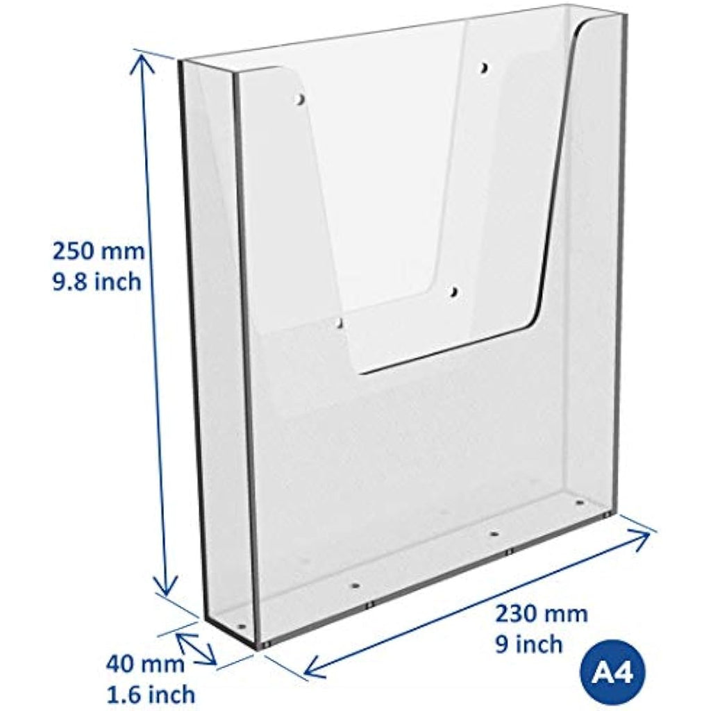 Jolof Store A4 Wall Mounted Brochure Holder | Clear Acrylic Flyer Stand