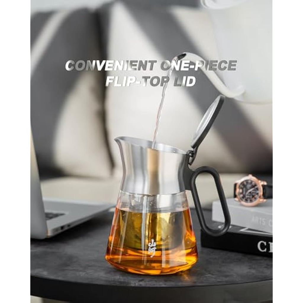 ZENS Glass Teapot with Infuser – 500ml Borosilicate Pot with Steel Spout