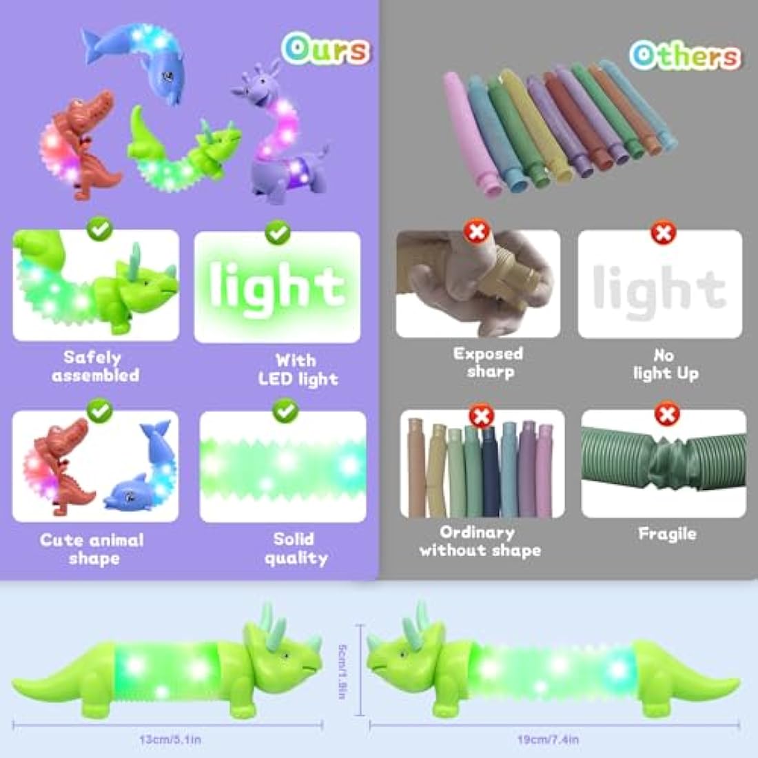 DELEE LED Animal Pop Tubes – 4-Pack Sensory Fidget Toys for Kids
