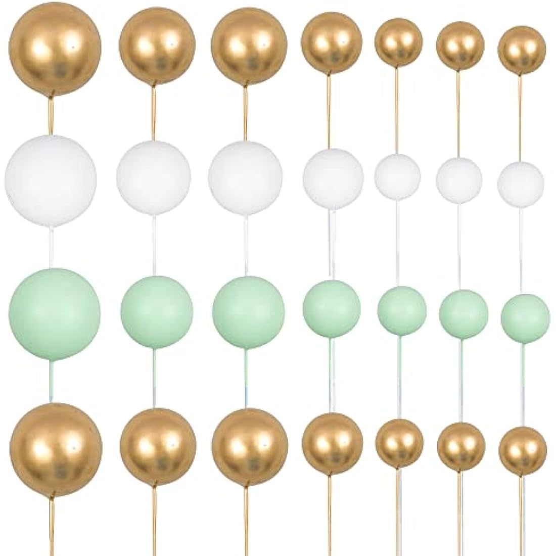 Gyufise 30Pcs Ball Cake Toppers | Green Gold White Foam Cupcake Decor