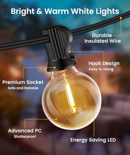 ZYRIVON 20M Outdoor String Lights | 32 Shatterproof G40 LED Garden Lights