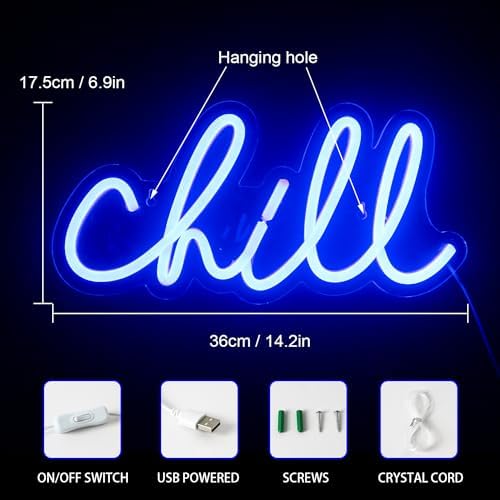 Ineonlife Chill Neon Sign – Blue LED Wall Light for Bedroom & Bar