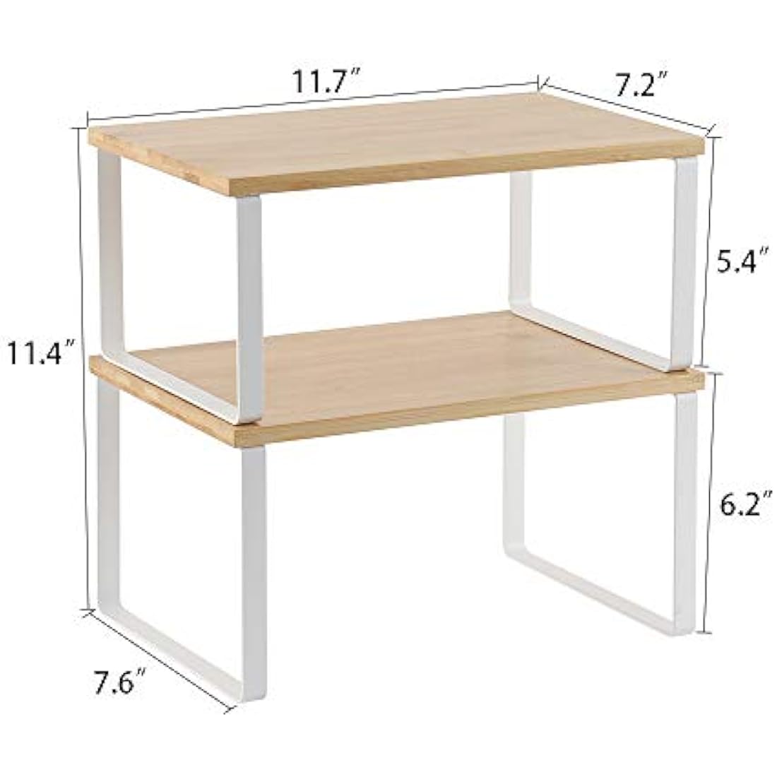 Bamboo Kitchen Shelf Organizer | 4-Pack Stackable White Rack
