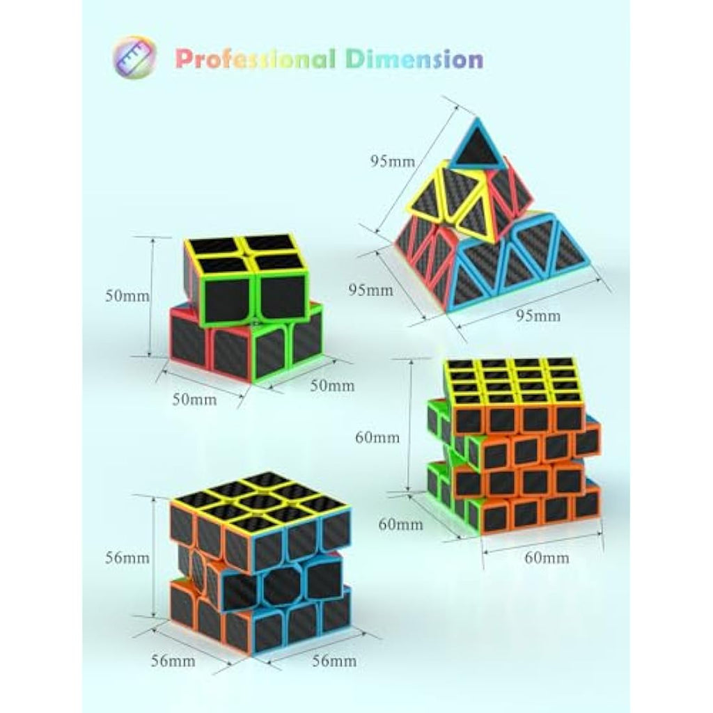 Roxenda Speed Cube Set | 2x2 3x3 4x4 Pyramid Stickerless Puzzle 4-Pack