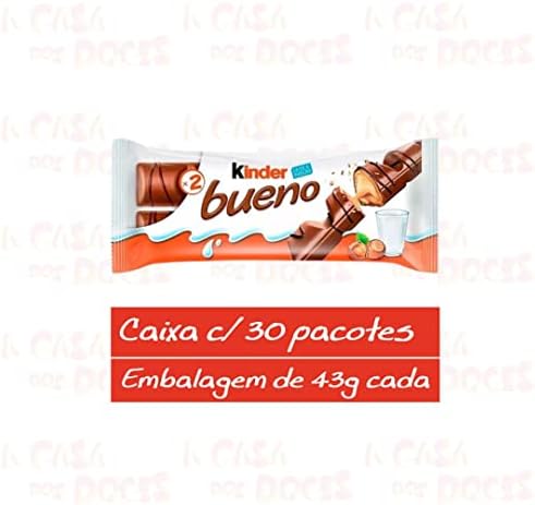 Kinder Bueno Milk Chocolate Hazelnut Wafer Bars - Bulk Pack of 30 x 2