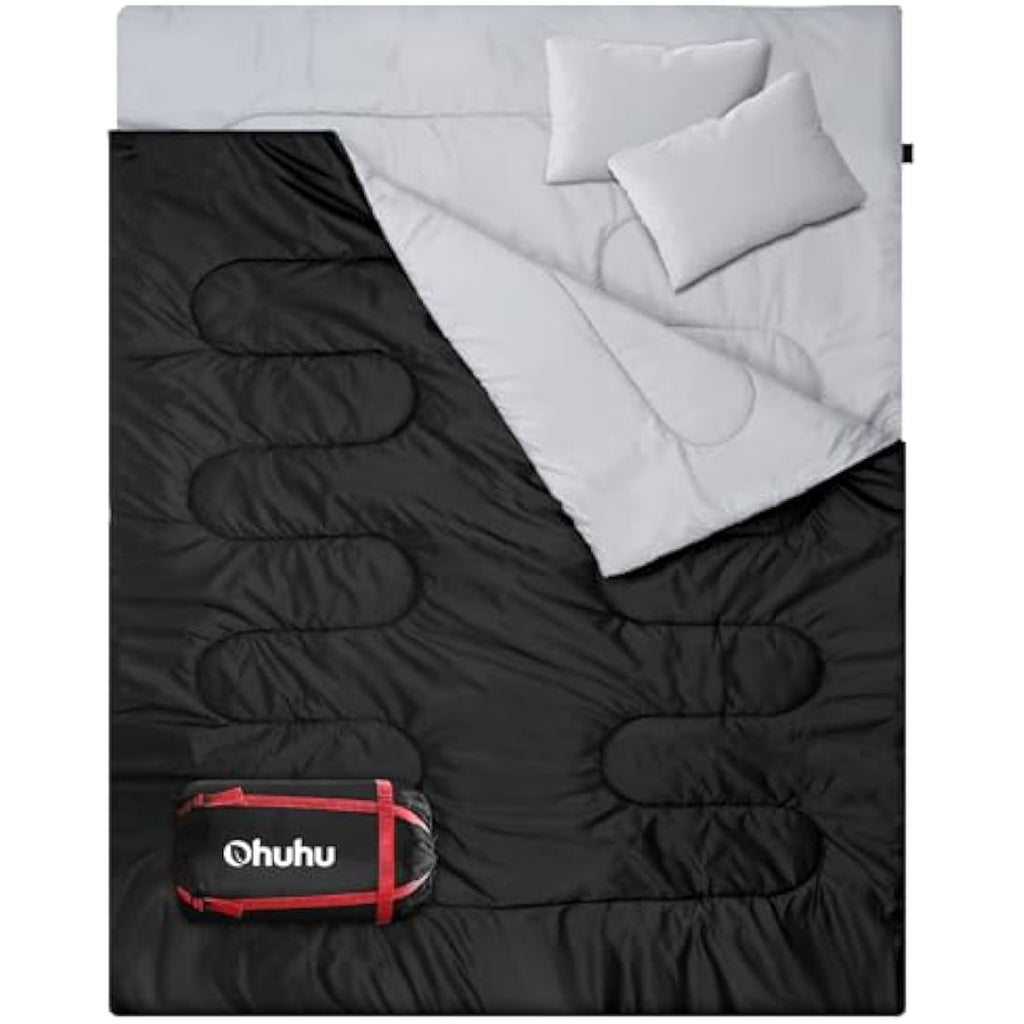 Ohuhu Double Sleeping Bag | Waterproof 2 Person Camping Bag with 2 Pillows