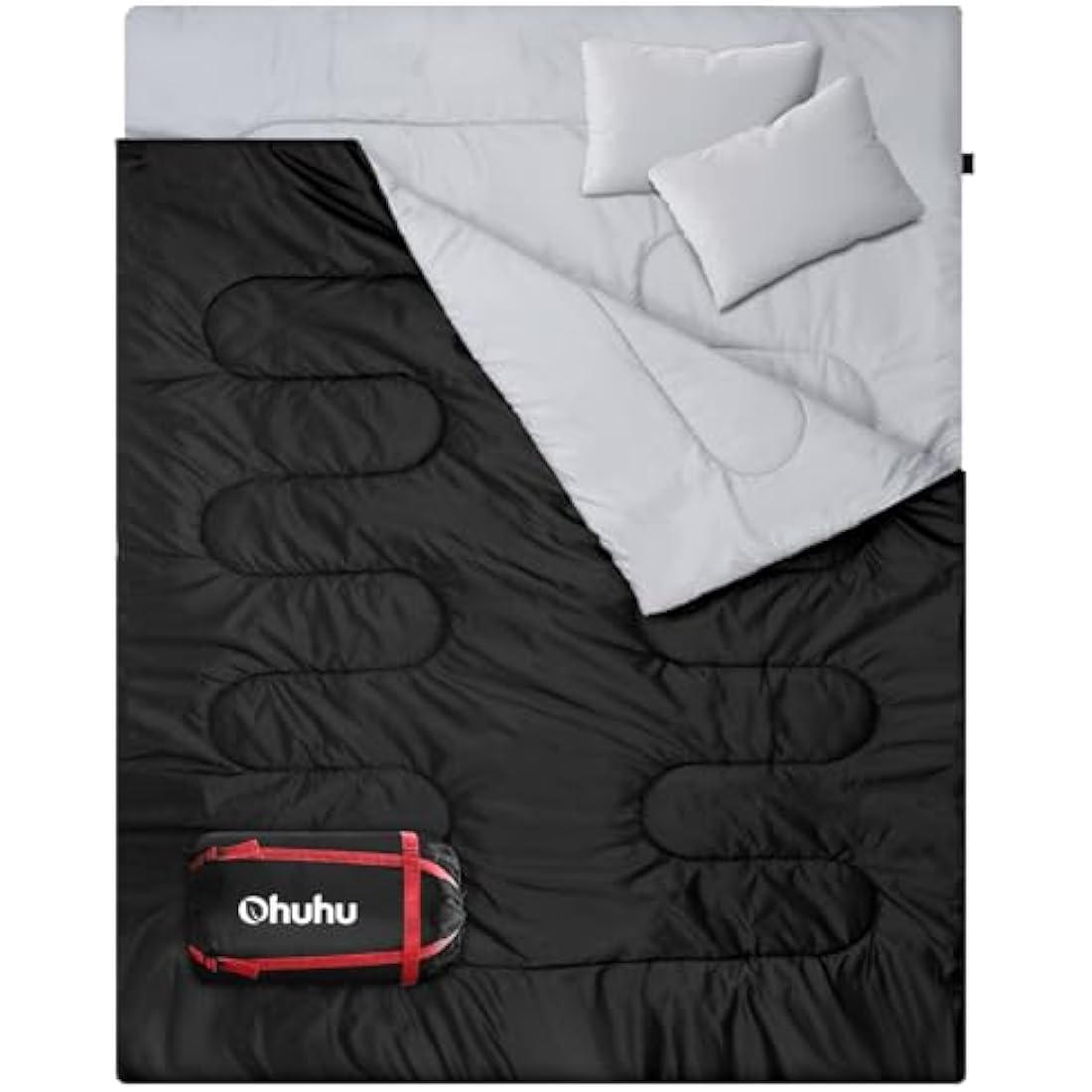 Ohuhu Double Sleeping Bag | Waterproof 2 Person Camping Bag with 2 Pillows