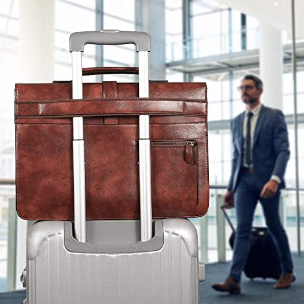 Estarer 17.3 Inch Leather Laptop Bag | Large Mens Business Briefcase – Brown