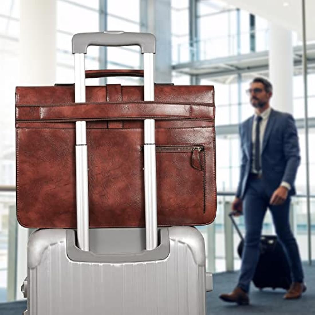 Estarer 17.3 Inch Leather Laptop Bag | Large Mens Business Briefcase – Brown