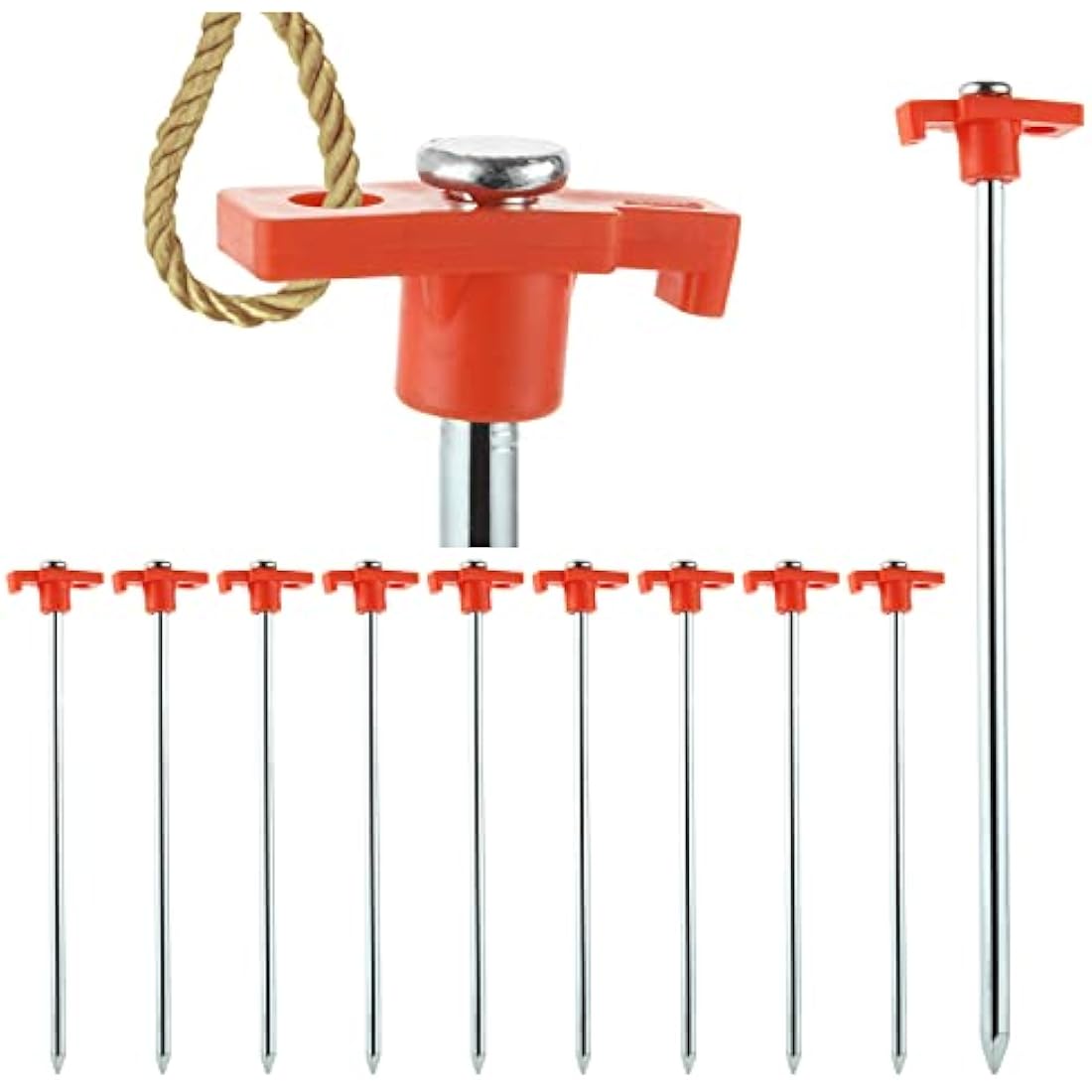 GOYADA 20 PCS Heavy Duty Metal Rock Pegs for Hard Ground Camping – Orange