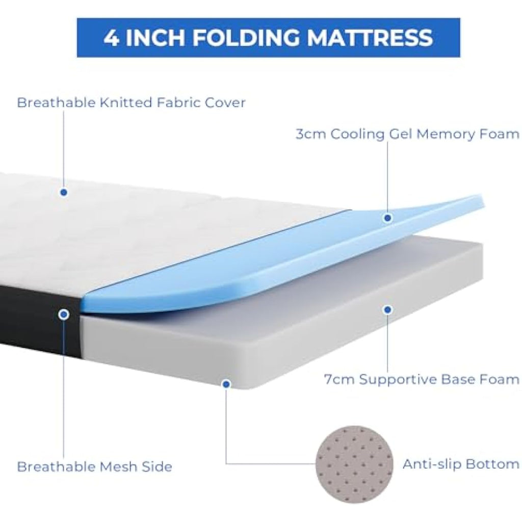 Vesgantti Small Double Folding Mattress – 10cm Gel Memory Foam Tri-fold