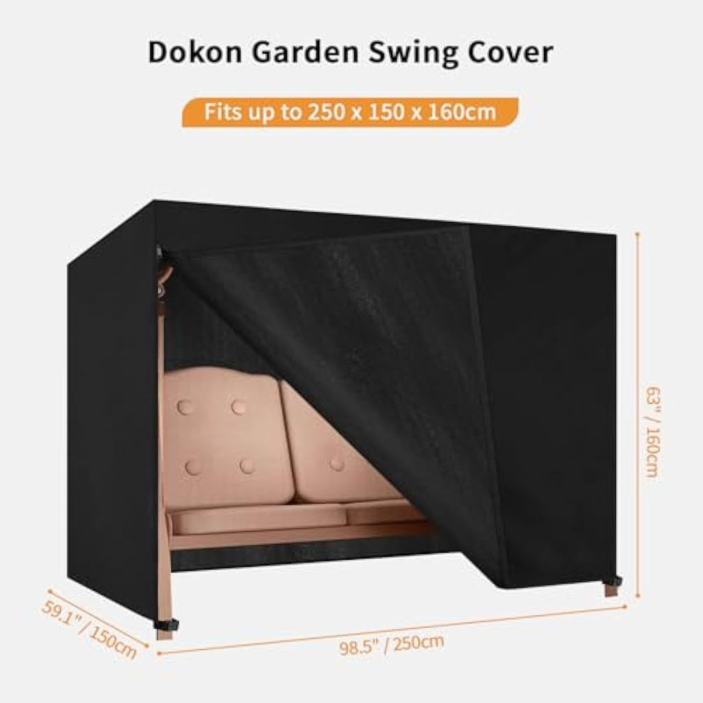 Dokon 4 Seater Garden Swing Cover | Waterproof Heavy Duty Oxford – Black