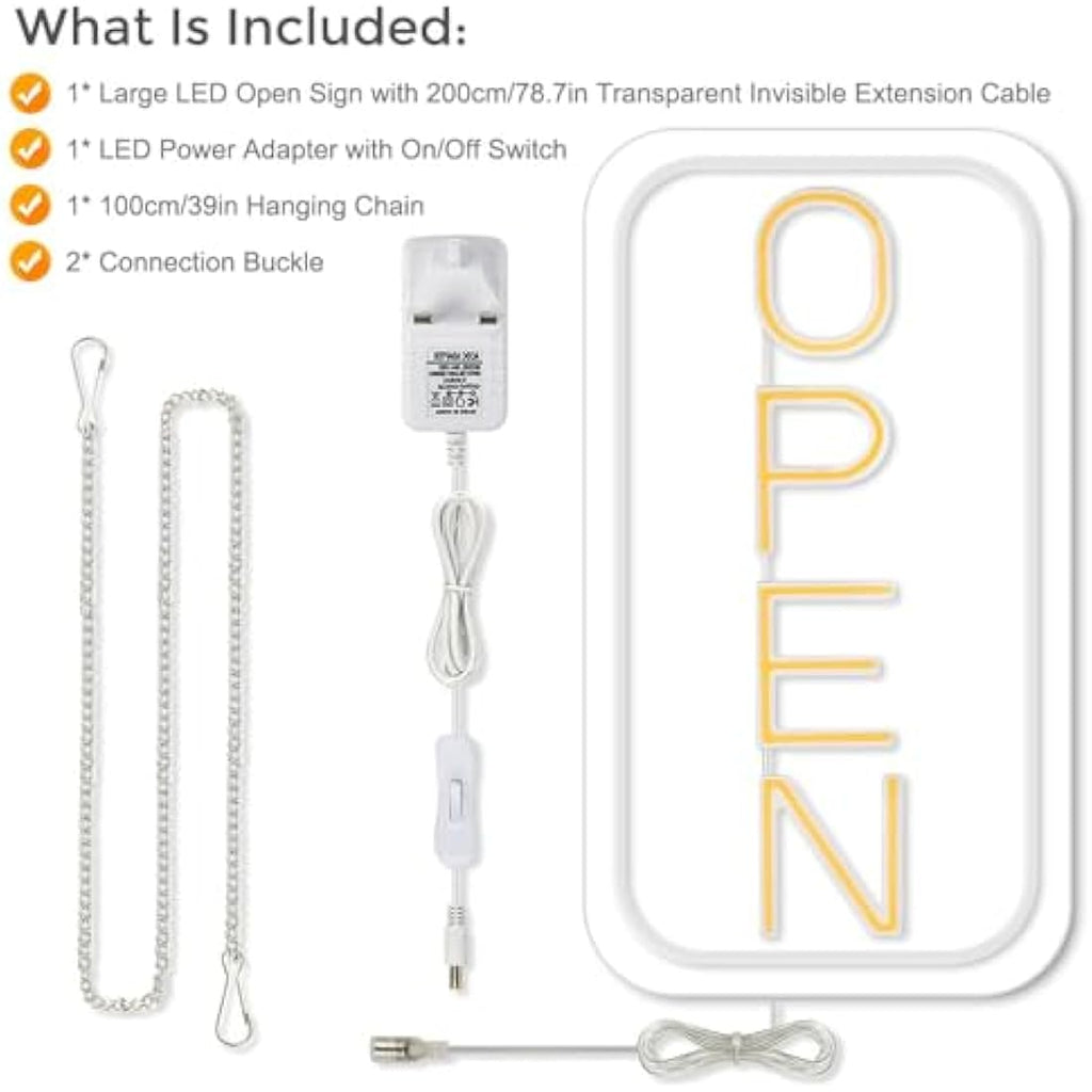 LightingWill LED Neon Open Sign | 23x12 Vertical Yellow & White Business Sign