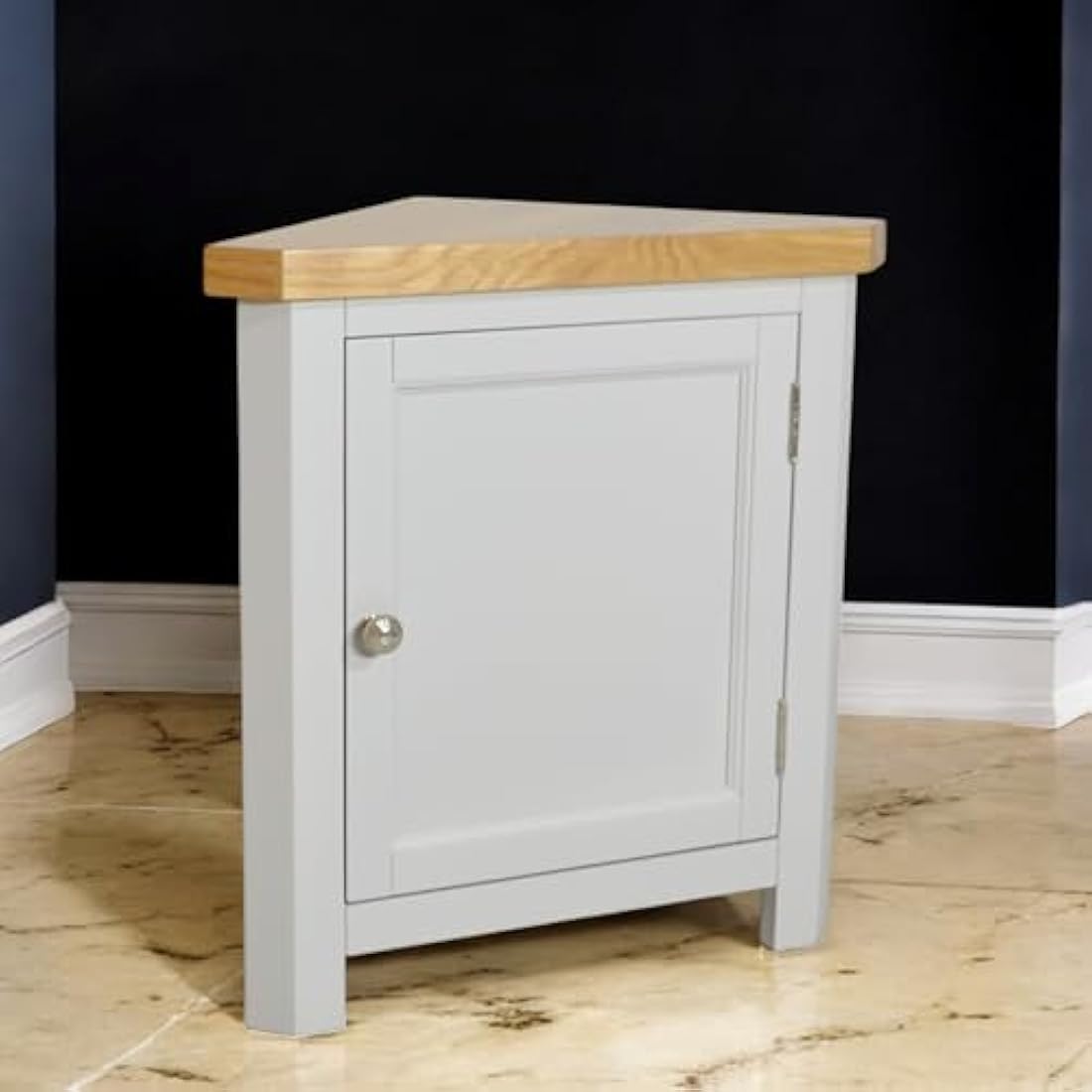Painted Corner Cabinet | Solid Oak Top Storage Unit - Grey